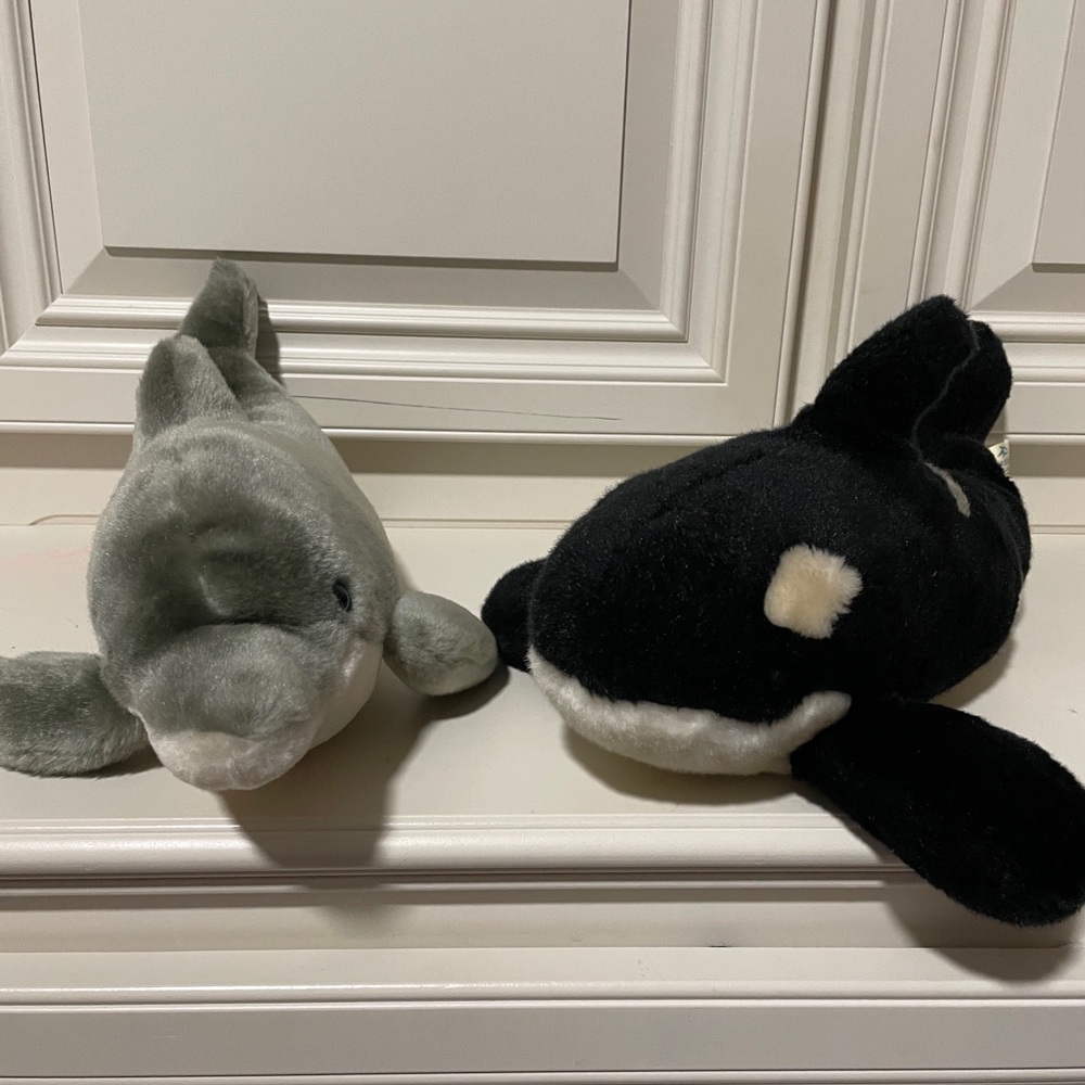 Plush Dolphin and Orca Stuffed Animal Duo - Gray and Black